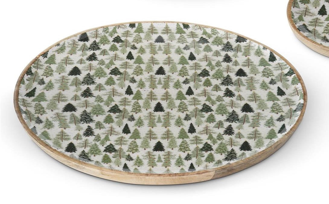 Wood Tray w/Christmas Trees Enameled Interior