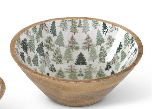Wood Bowl w/Christmas Trees Enameled Interior