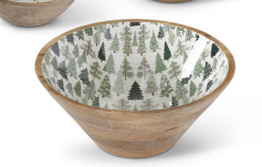 Wood Bowl w/Christmas Trees Enameled Interior