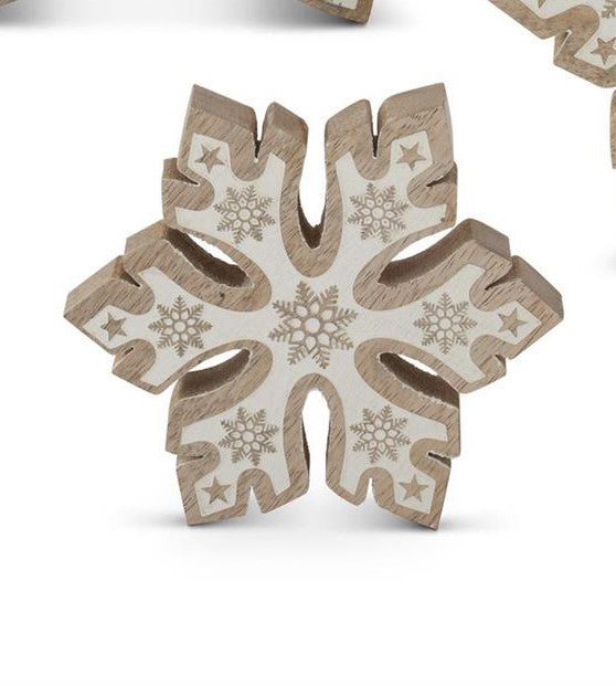 Mango Wood Snowflakes w/White Embossed Center