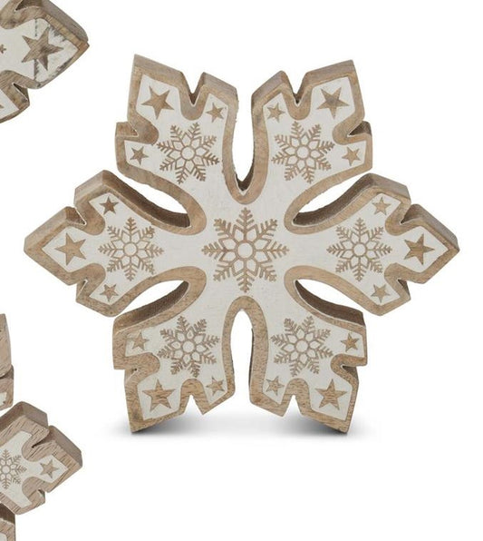 Mango Wood Snowflakes w/White Embossed Center