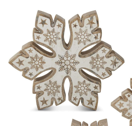 Mango Wood Snowflakes w/White Embossed Center
