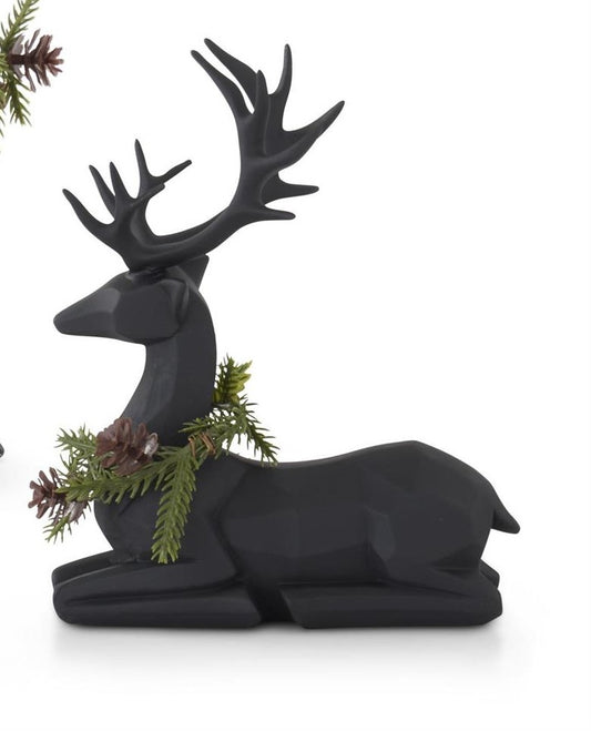 Matte Black Modern Deer w/Pine Wreaths