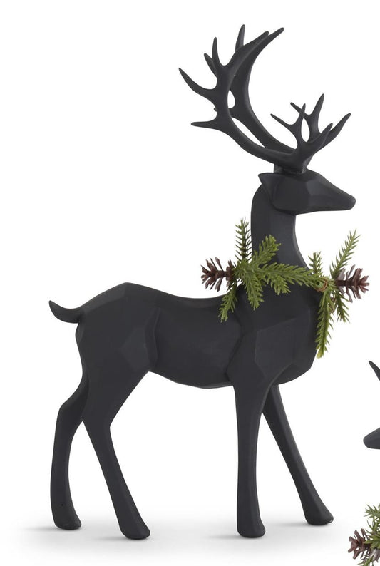 Matte Black Modern Deer w/Pine Wreaths