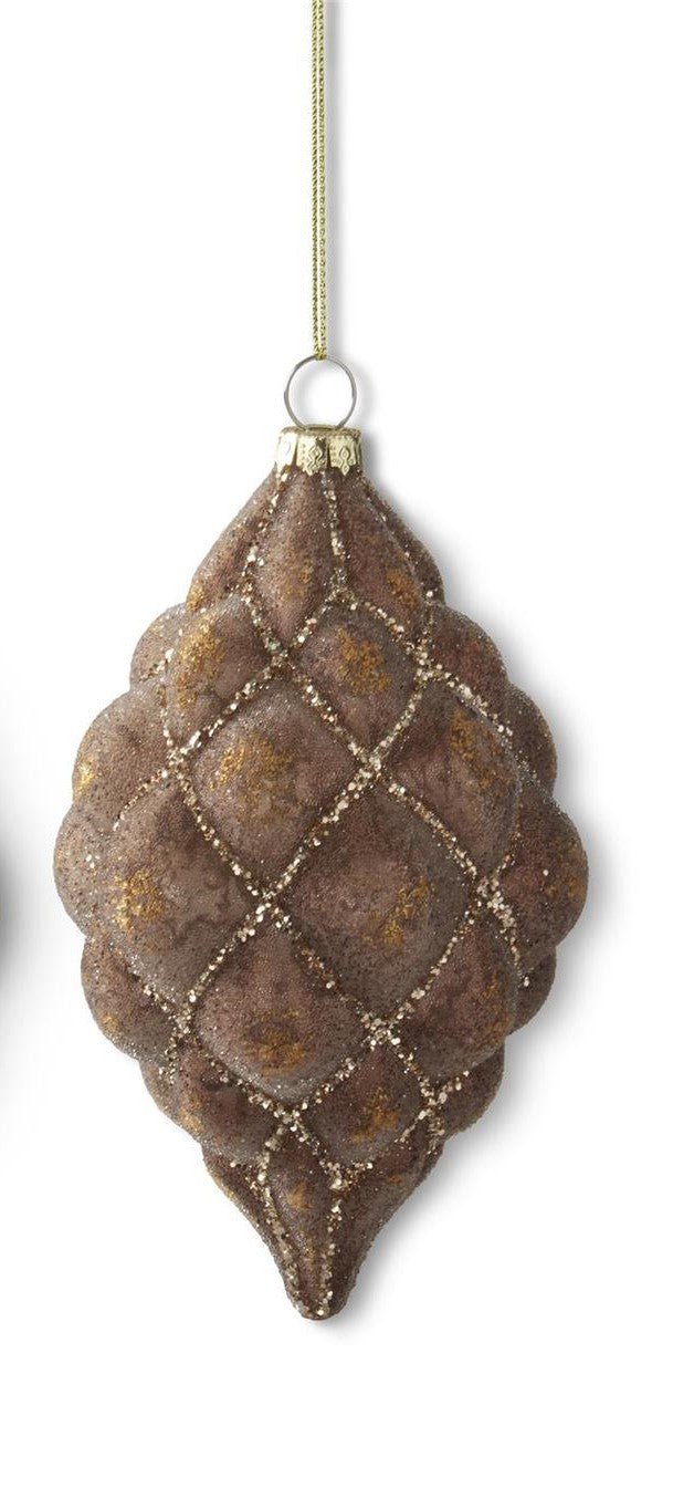 Glittered Brown Quilted Glass Ornament