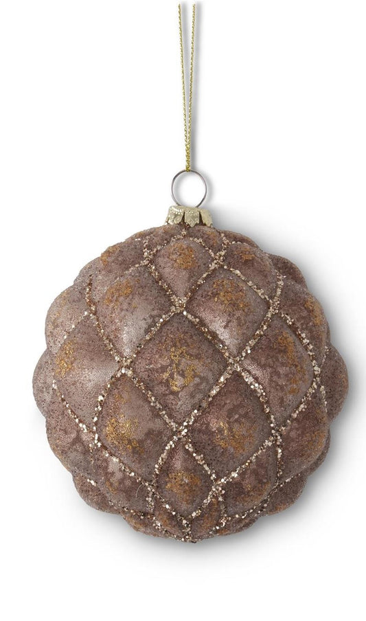 Glittered Brown Quilted Glass Ornament