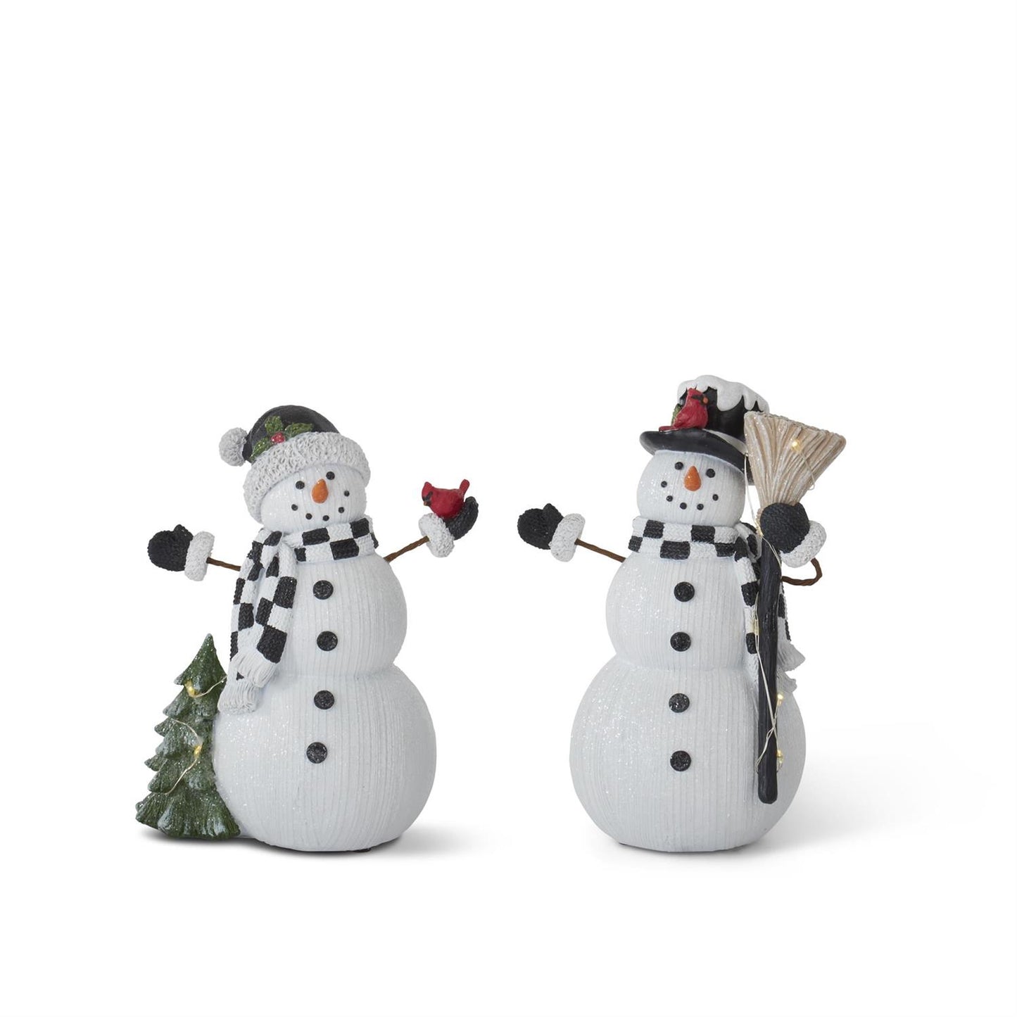 Resin White Glittered Woodgrain LED Snowman w/Timer