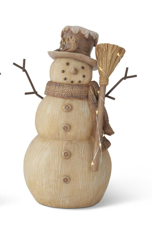 Resin Woodgrain LED Musical Snowman w/Timer
