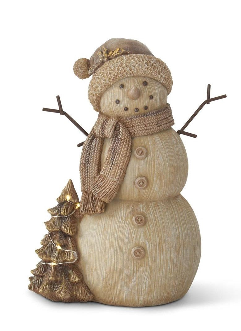 Resin Woodgrain LED Musical Snowman w/Timer