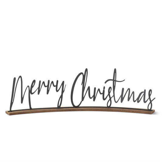 Curved Matte Black Metal MERRY CHRISTMAS Script Tabletop Cutout