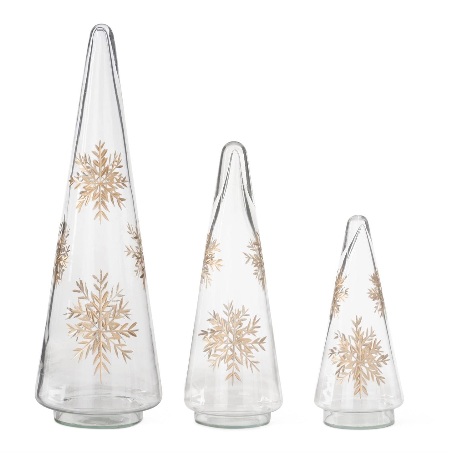 Glass Cone Tree w/Gold Etched Snowflake