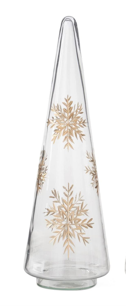 Glass Cone Tree w/Gold Etched Snowflake
