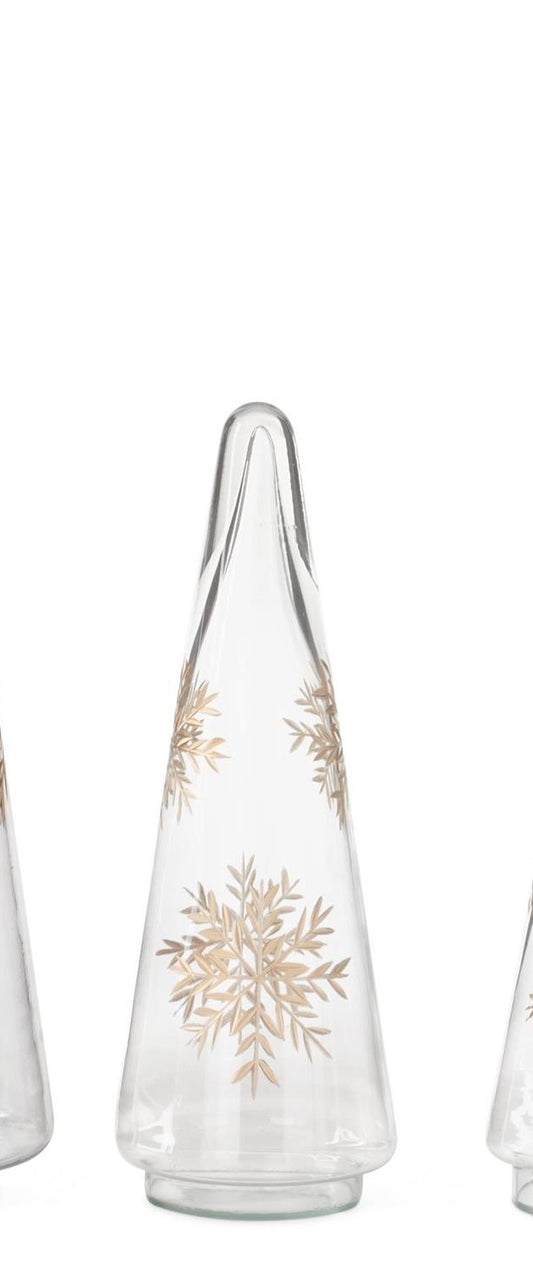 Glass Cone Tree w/Gold Etched Snowflake