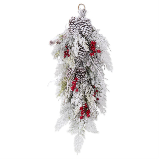 Flocked Mixed Pine Swag w/Red Berries & Pinecones