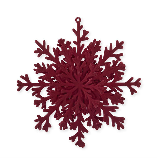 Burgundy Velvet Flocked 3-D Snowflake Ornament
