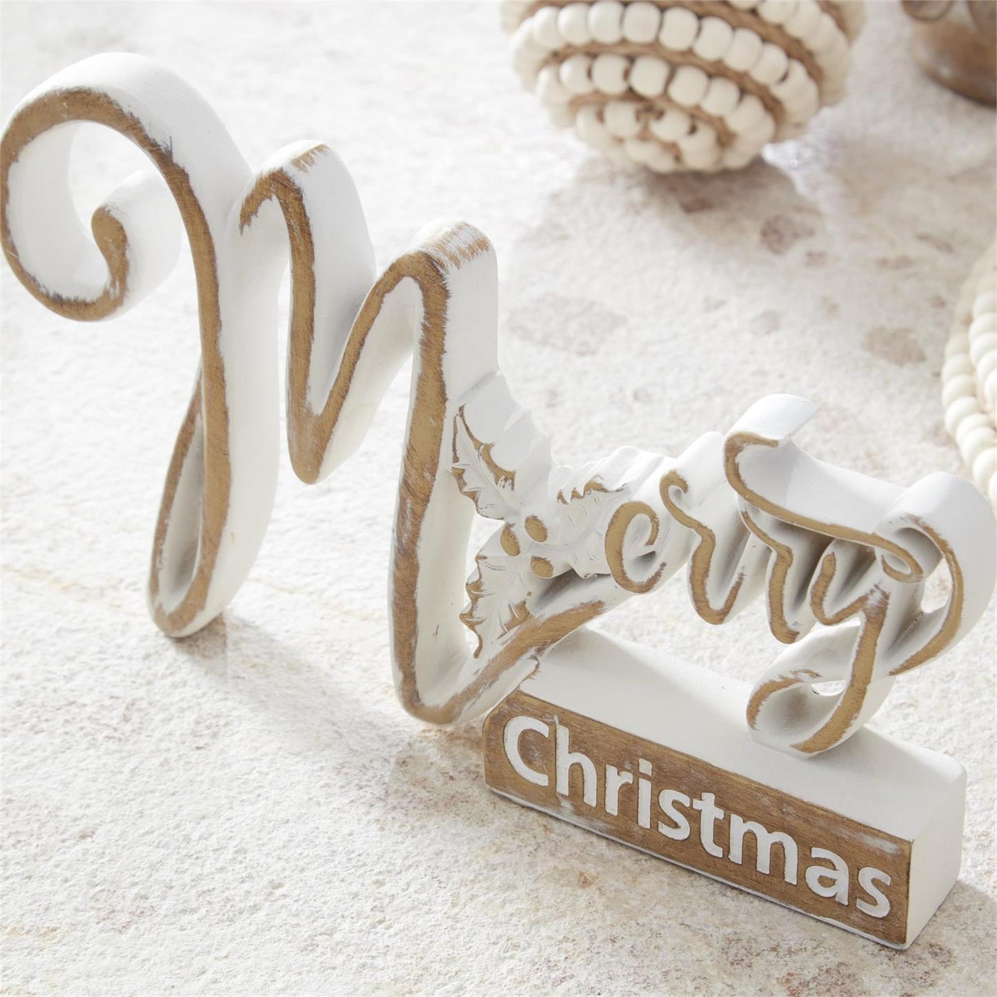 Brown & White Merry Christmas Tabletop Sign
