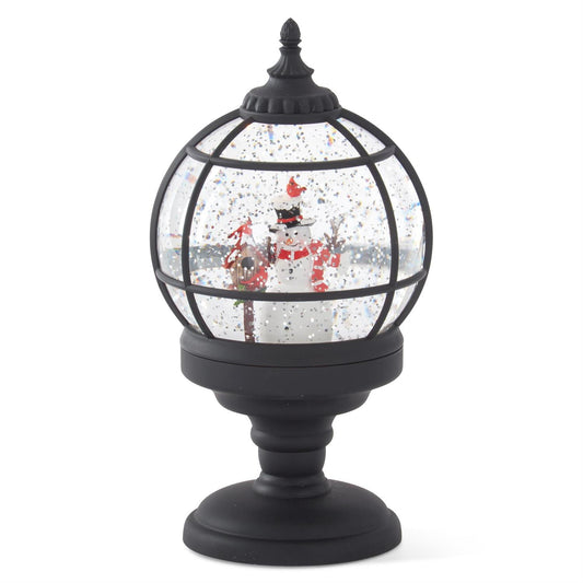 Black Grid Snowman Water Spinning LED Snow Globe