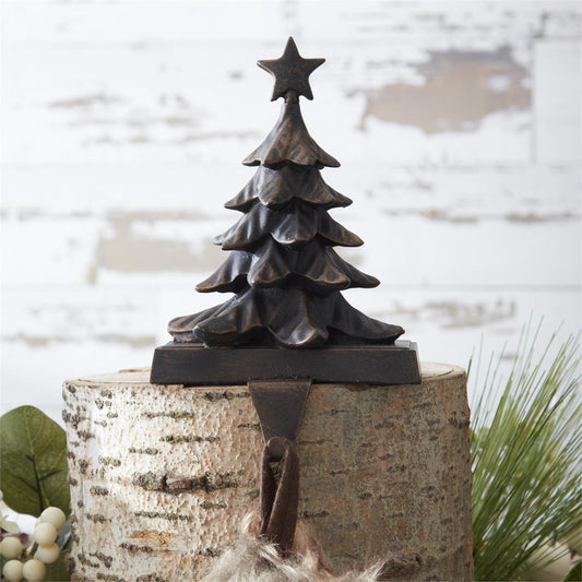 Resin Bronze Christmas Tree Stocking Holder