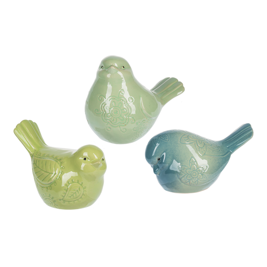 Glaze Bird with Embossed Design - Green