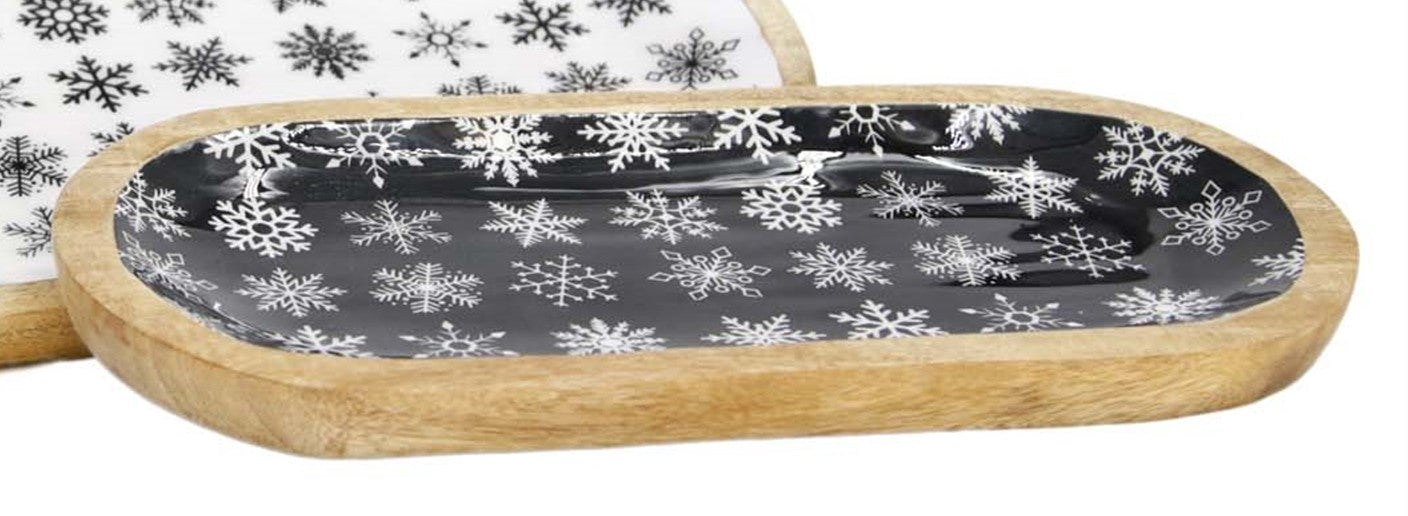 Black Snowflake Mango Wood Tray