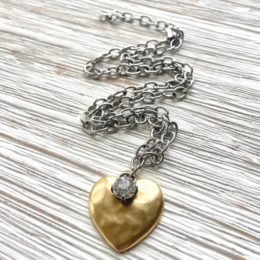 Hammered Heart Mixed Metal Necklace