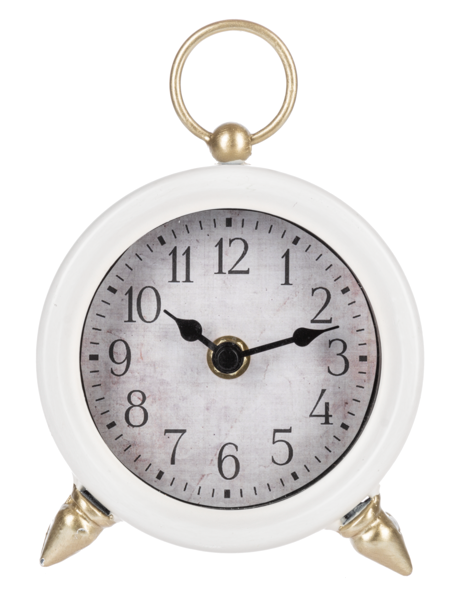 Round Desk Clock with Gold Accents - White