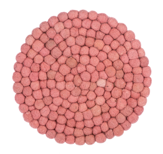 Felted Wool Cottage Trivet - Dark Coral