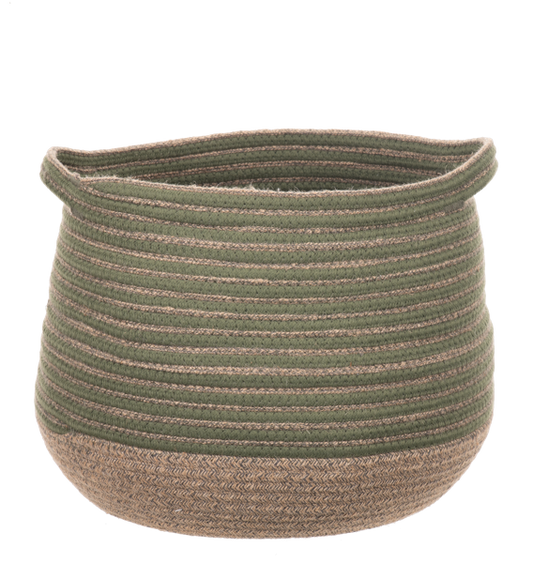 Green & Brown Striped Basket