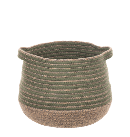 Green & Brown Striped Basket