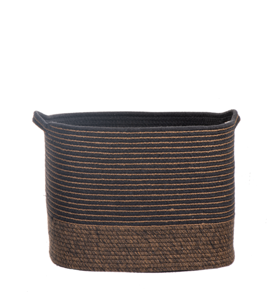 Rectangle Grey & Brown Striped Basket