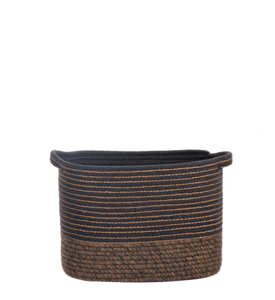 Rectangle Grey & Brown Striped Basket