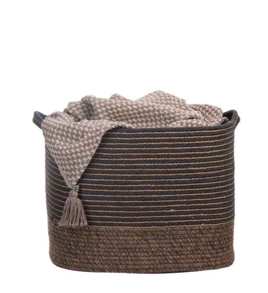 Rectangle Grey & Brown Striped Basket