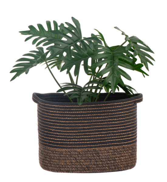 Rectangle Grey & Brown Striped Basket