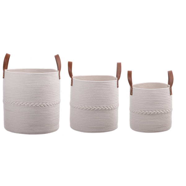 Round White Basket with Braid Accent