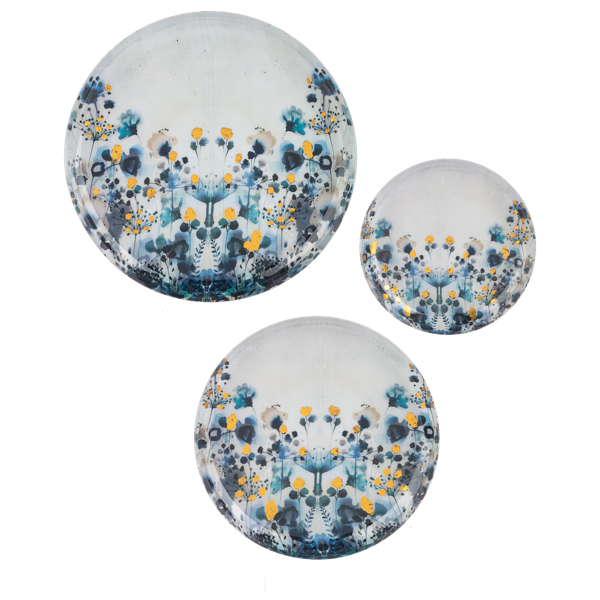 Round Blue & Gold Floral Tray