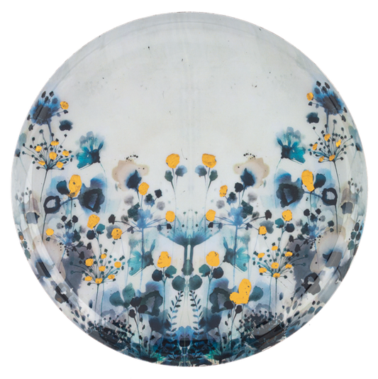 Round Blue & Gold Floral Tray