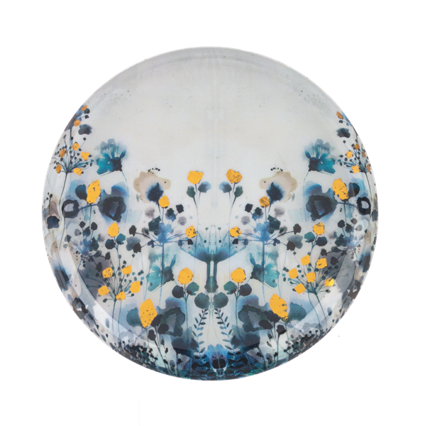 Round Blue & Gold Floral Tray