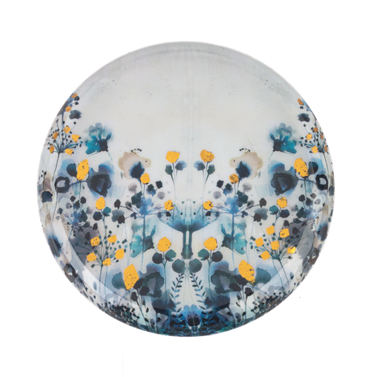 Round Blue & Gold Floral Tray