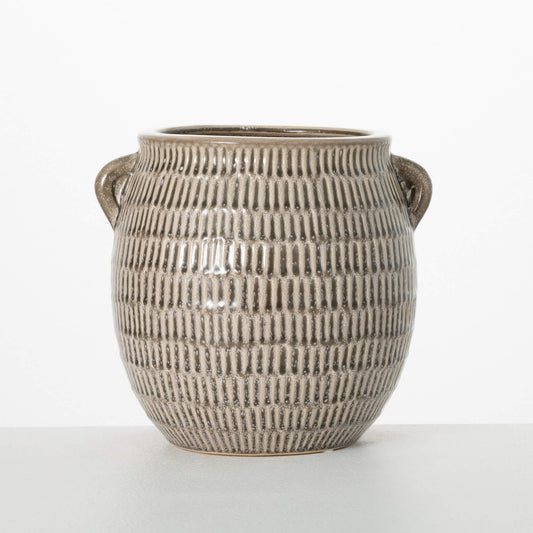HASH-MARKED CERAMIC URN VASE