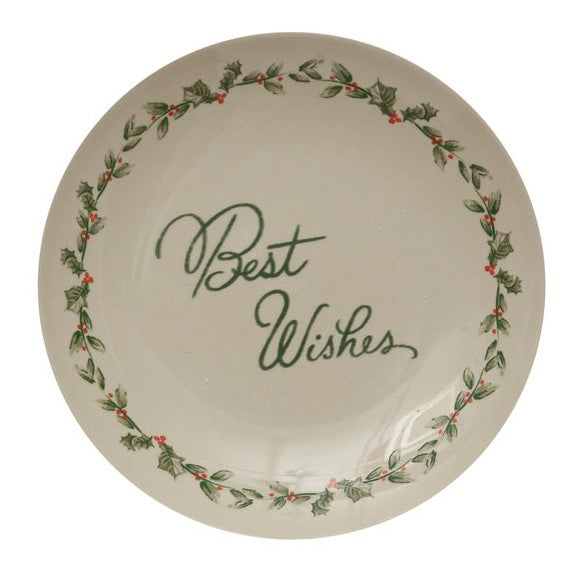 8" Round Stoneware Plate with Holiday Greeting