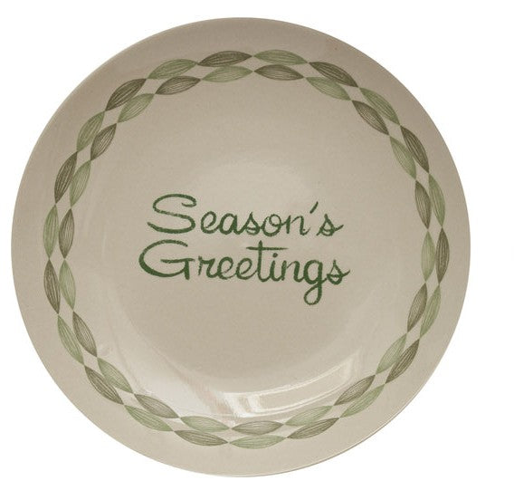 8" Round Stoneware Plate with Holiday Greeting