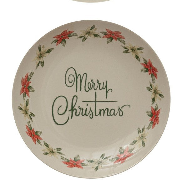 8" Round Stoneware Plate with Holiday Greeting