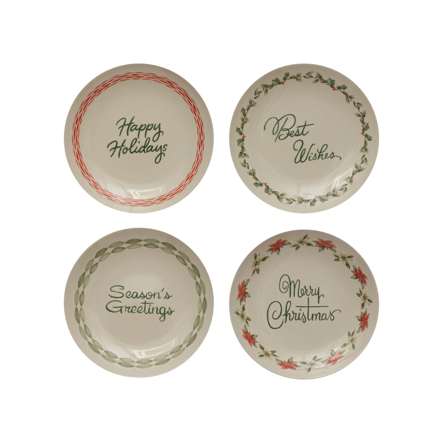 8" Round Stoneware Plate with Holiday Greeting