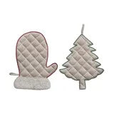 Quilted & Linen Mitten/Tree Shaped Pot Holder with Embroidery